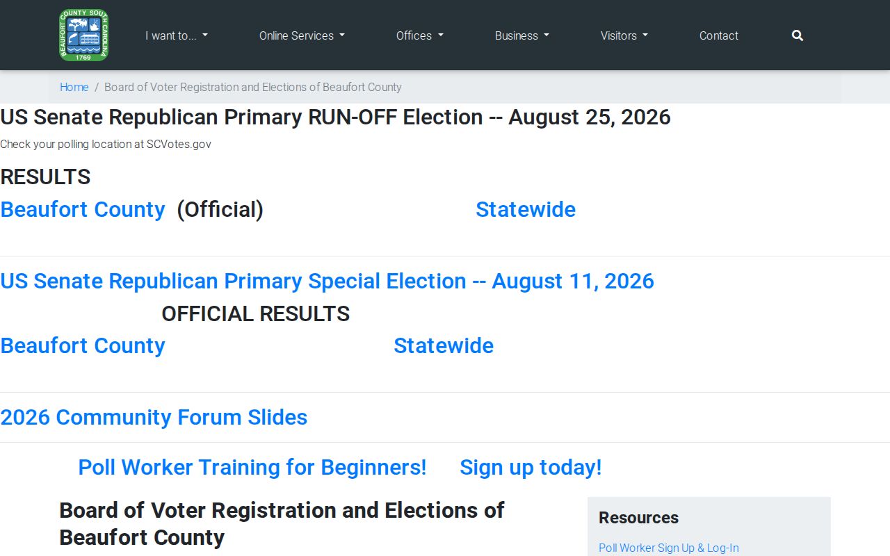 Beaufort County residents directory Board of Voter Registration and Elections page