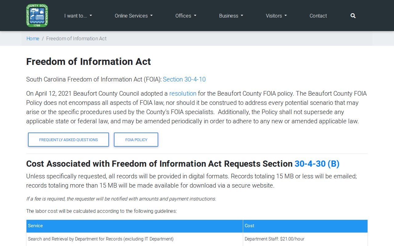 Beaufort County residents directory FOIA request page