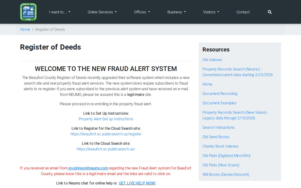 Beaufort County residents directory Register of Deeds official records page