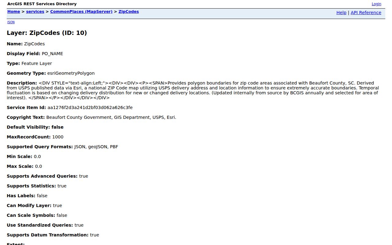 Beaufort County ZIP code directory using the official GIS ZIP layer